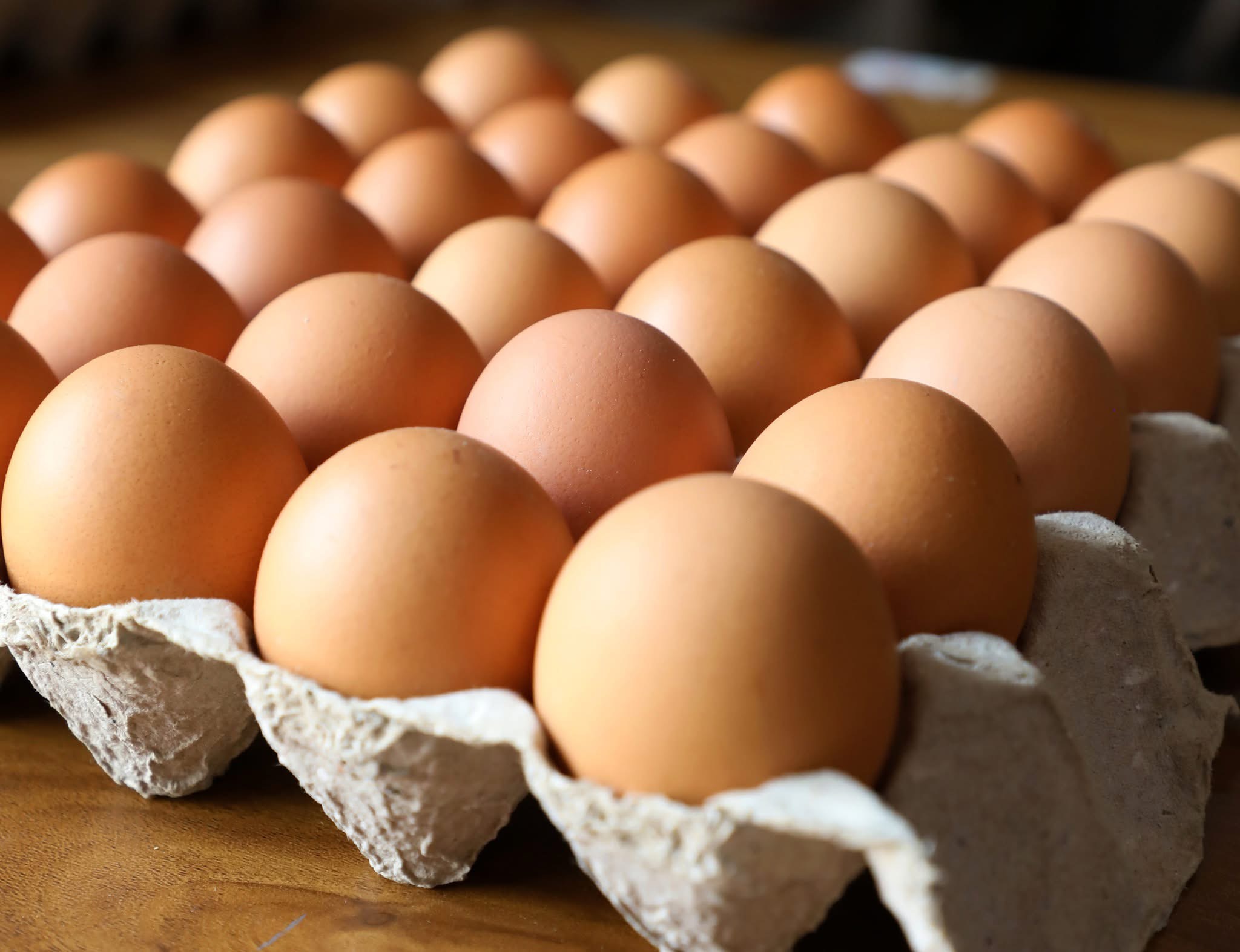 A tray of fresh brown eggs from YiaYia and Grandpa's Farm